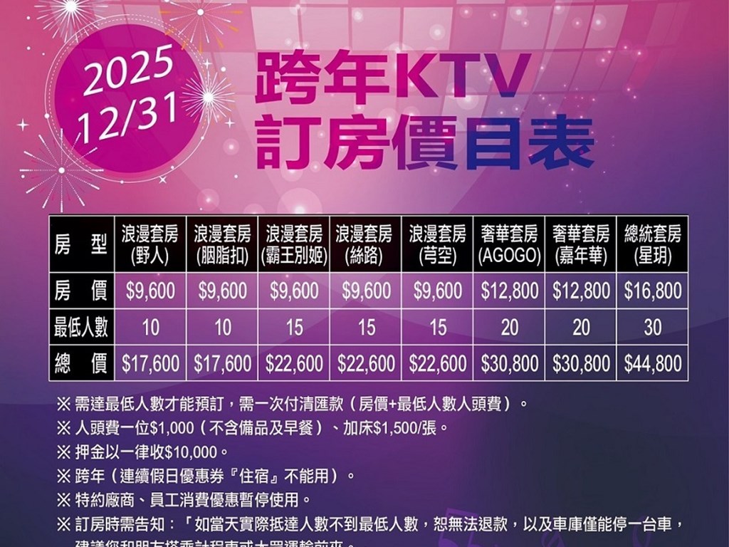 跨年KTV住宿派對專案